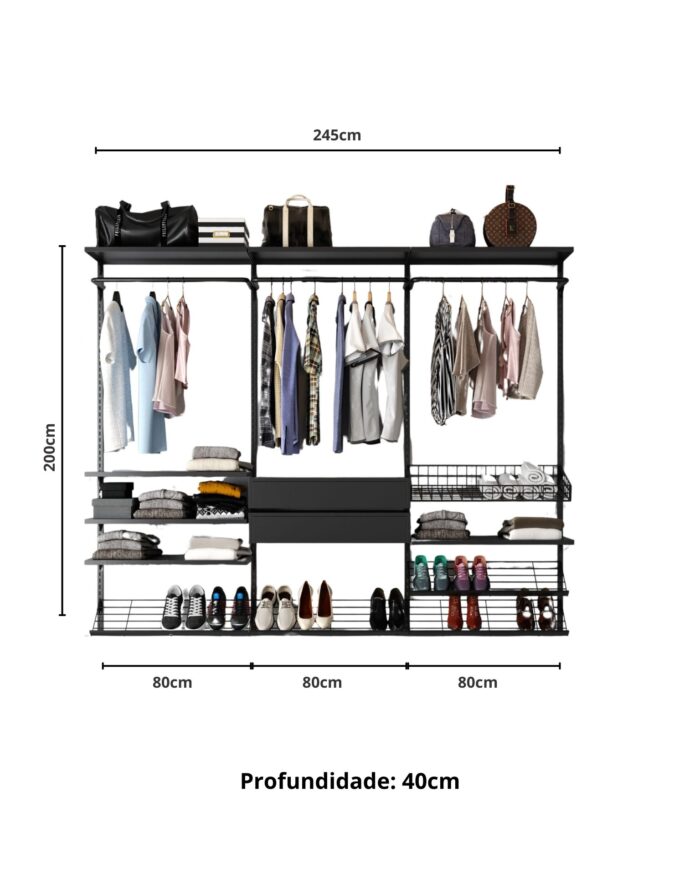 Closet Aberto Modulado para Casal 245cm (Eminence 29)