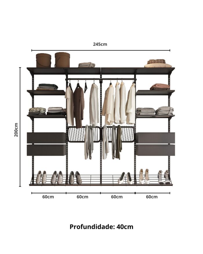Closet Aberto Modulado para Casal 245cm (Eminence 43)