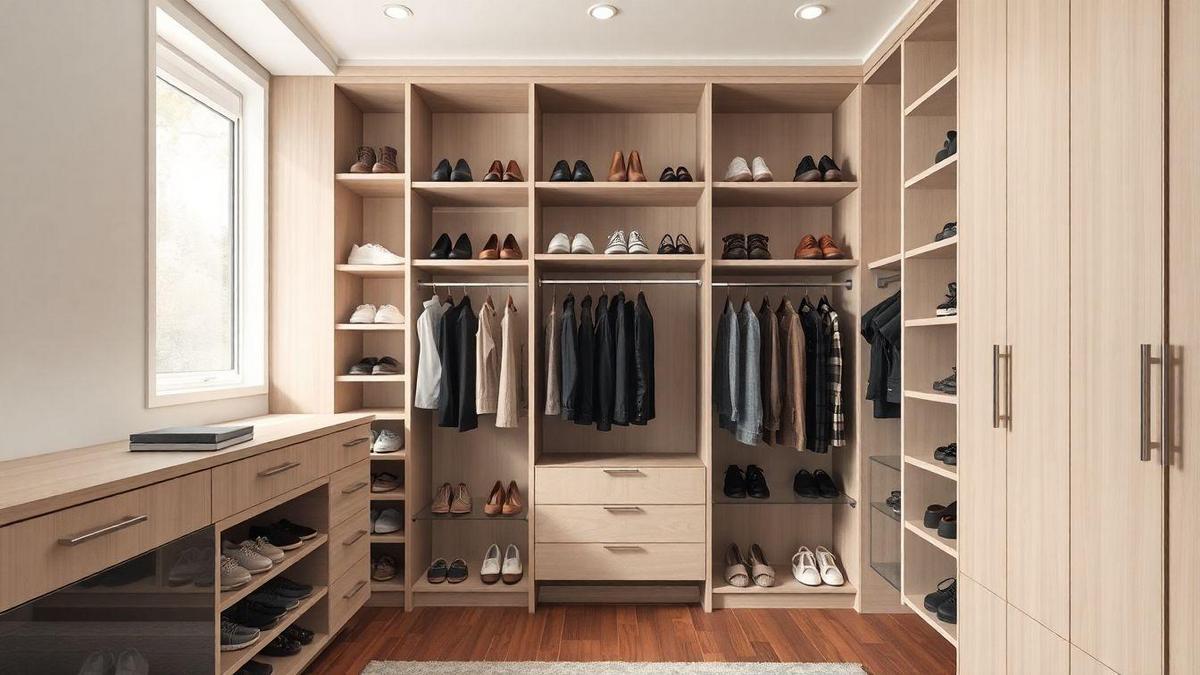 Otimização de espaço no closet aberto para sapatos