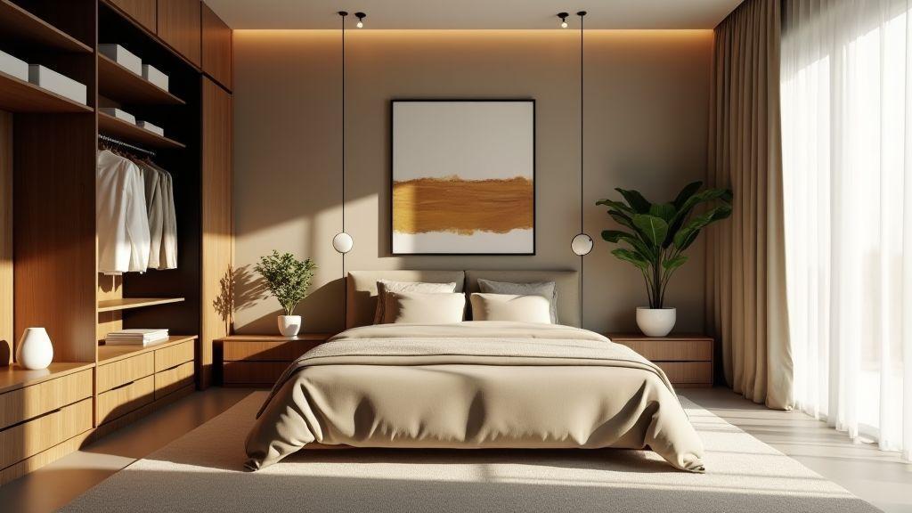 Como harmonizar um Quadro para quarto de casal com seu closet aberto
