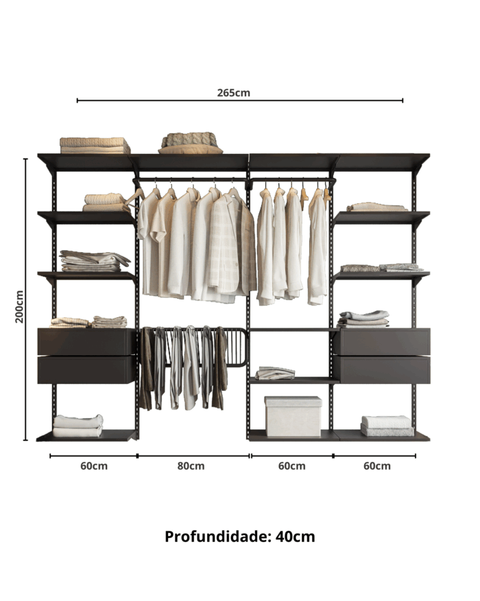 Closet Aberto Modular para Casal 265cm (Eternity 37)