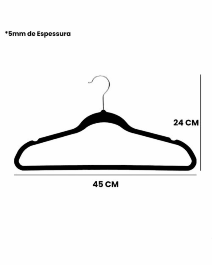 Kit 10un Cabides de Veludo 45cm - Organização e Estilo