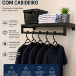 Prateleira MDF com Cabideiro 60 ou 80cm (brinde 05 cabides)- Organização e Estilo