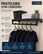 Prateleira MDF com Cabideiro 60 ou 80cm (brinde 05 cabides)- Organização e Estilo