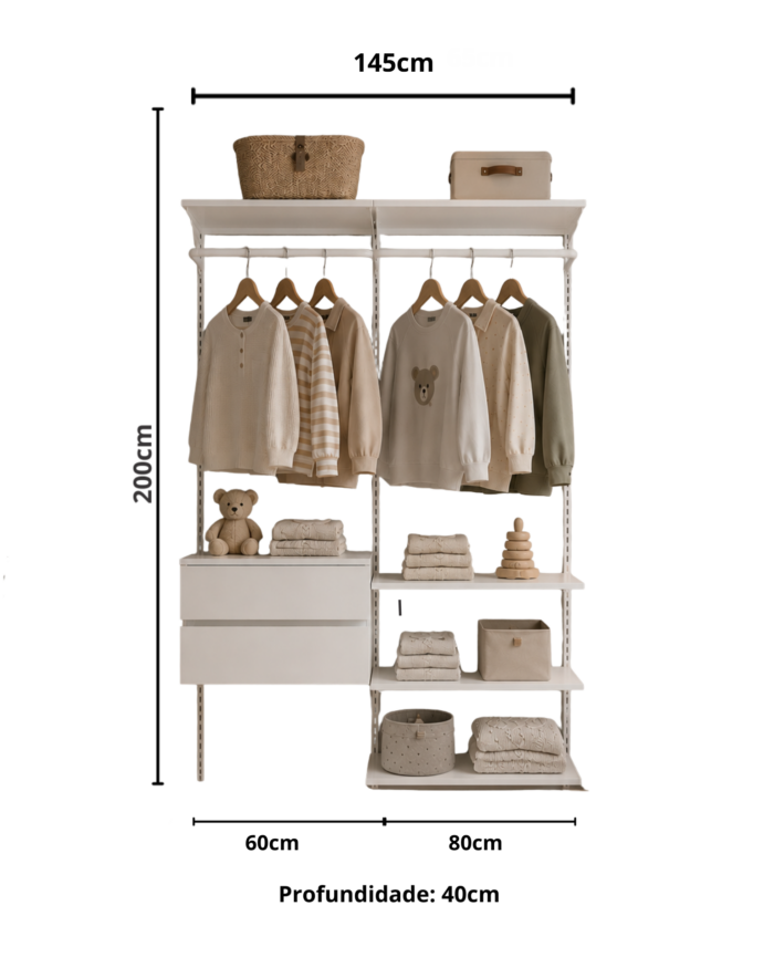 Closet Aberto Modular Infantil 145cm (Aurora 55)