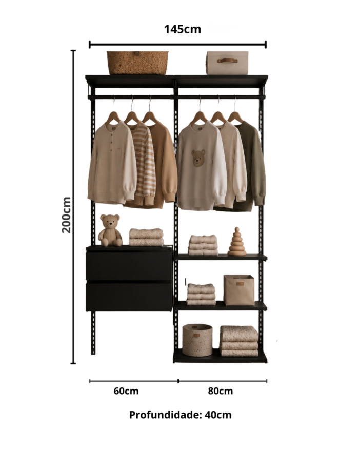 Closet Aberto Modular Infantil 145cm (Aurora 55)