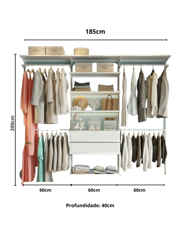 Closet Aberto Modulado Aço Inox Litoral 185cm (Pacific 51)