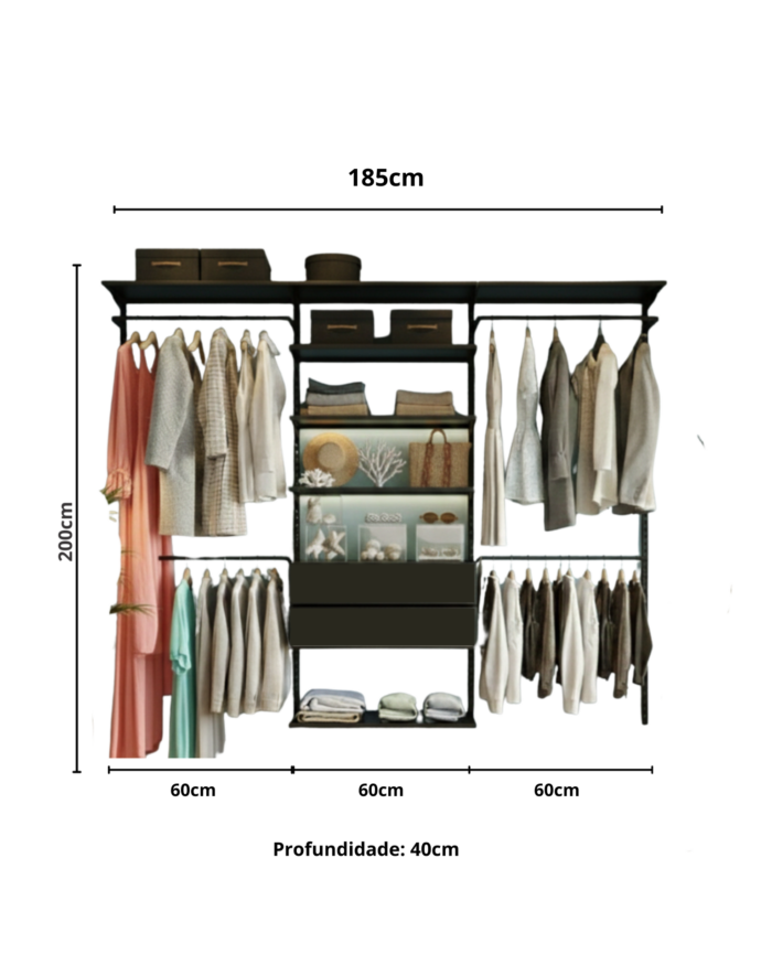 Closet Aberto Modulado Aço Inox Litoral 185cm (Pacific 51)