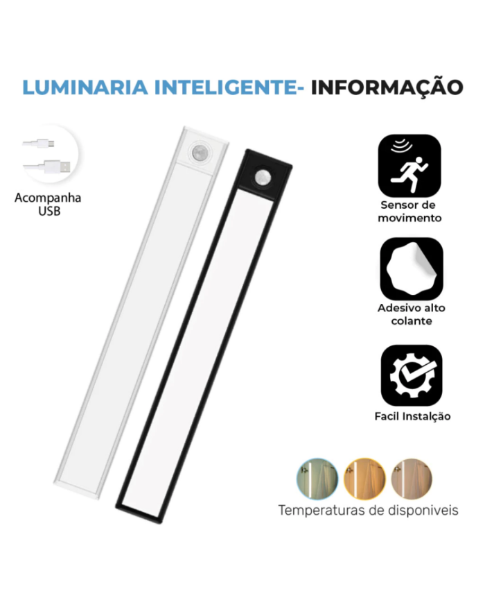 Luminária Smart Closet - Inteligente LED com sensor de movimento (60cm)