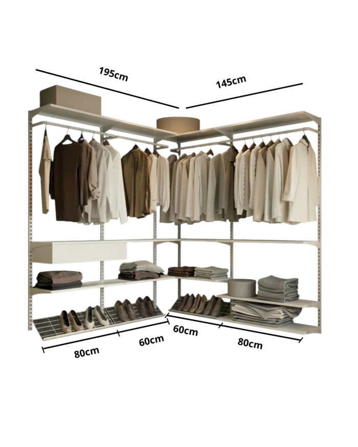 Closet Aberto Modulado em L 195cm x 145cm (Eternity 150)