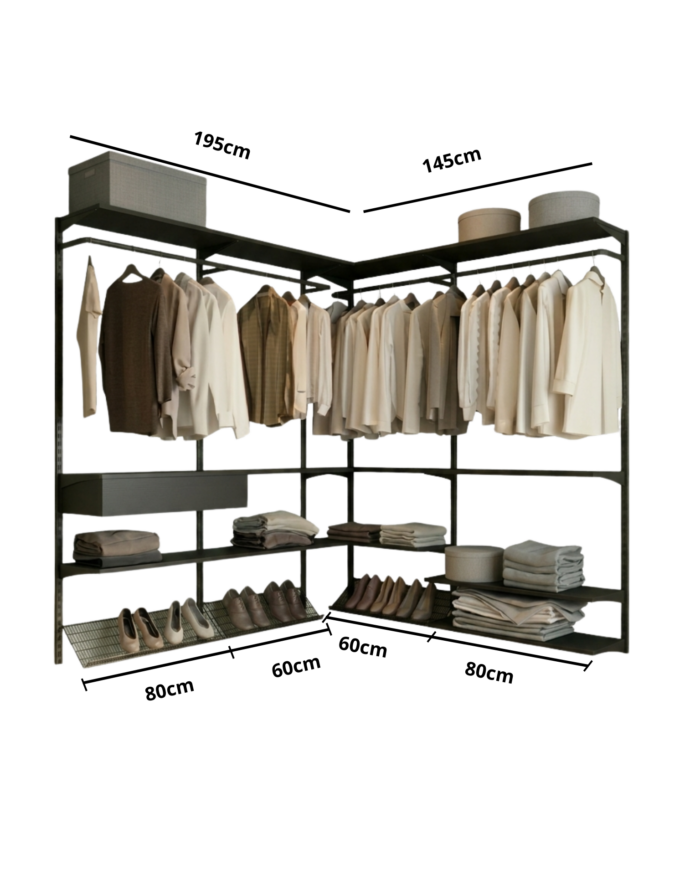 Closet Aberto Modulado em L 195cm x 145cm (Eternity 150)