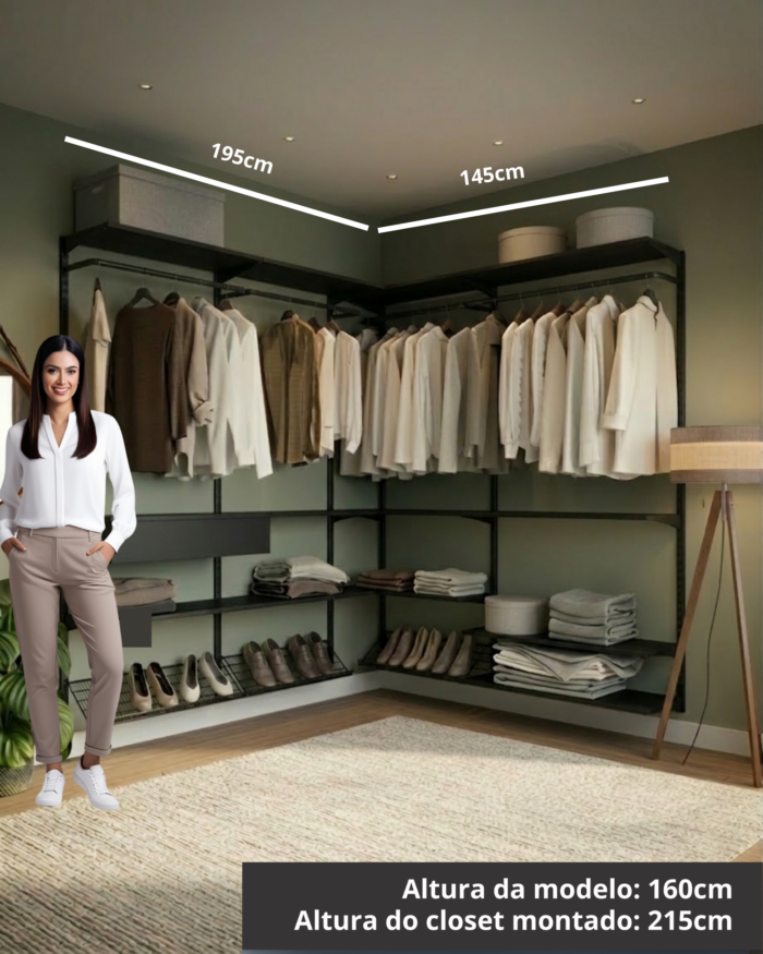 Closet Aberto Modulado em L 195cm x 145cm (Eternity 150)
