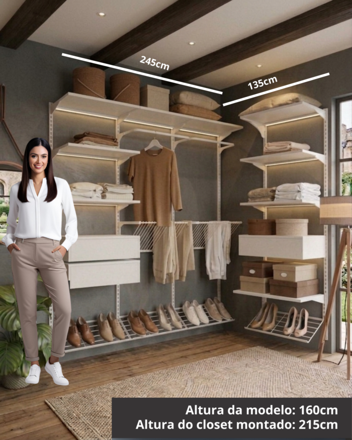 Closet Aberto Modulado em L 245cm x 135cm (Eternity 152)