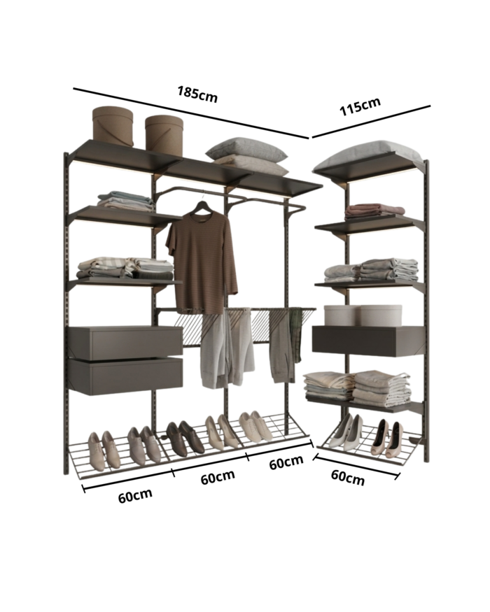 Closet Aberto Modulado em L 185cm x 115cm (Eternity 151)