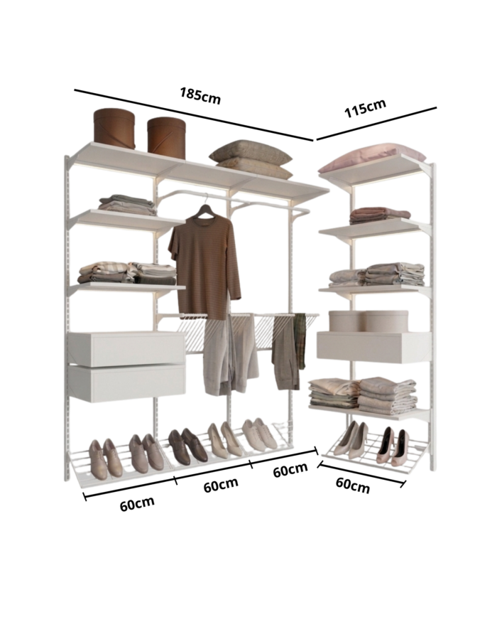 Closet Aberto Modulado em L 185cm x 115cm (Eternity 151)