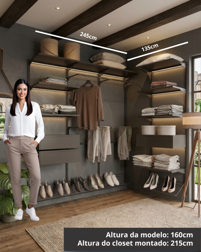Closet Aberto Modulado em L 245cm x 135cm (Eternity 152)